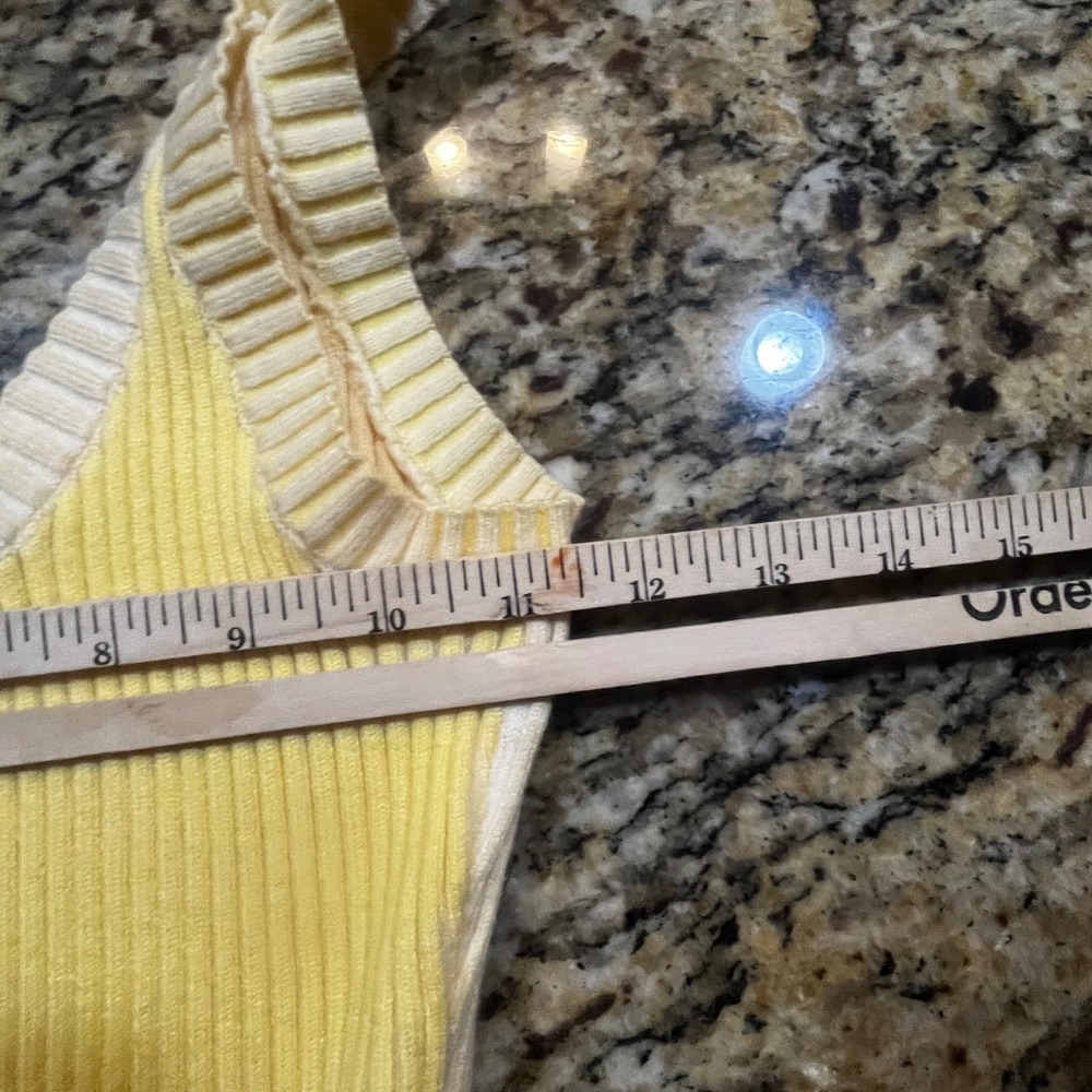 Lulus‎ Colorblock Ribbed Knit Maxi Dress Yellow Cream Sleeveless Slit Small - Picture 6 of 6